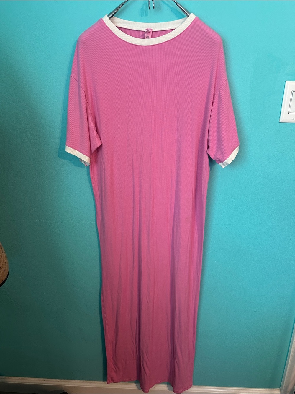 SKIMS Matte Pink Oversized Short Sleeve Long Pajama Dress S
